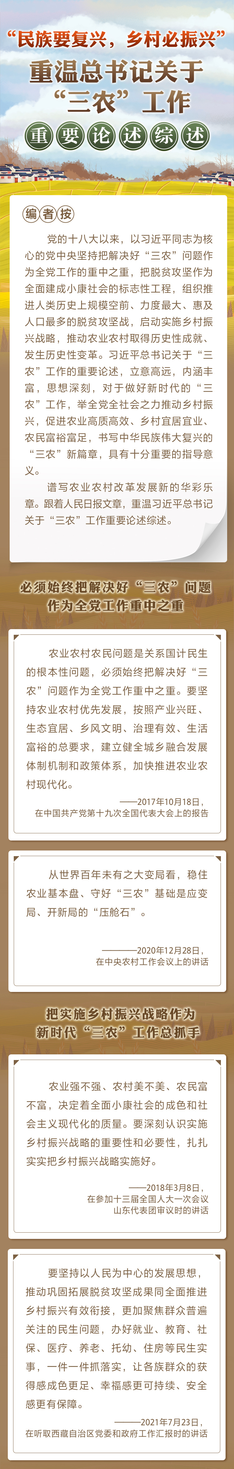 “民族要復(fù)興，鄉(xiāng)村必振興” 重溫總書記關(guān)于“三農(nóng)”工作重要論述綜述