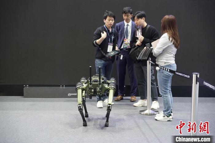 圖為觀眾在展會參觀機器人?！⑿?攝