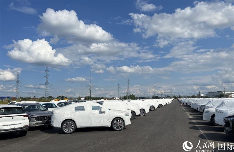 莫斯科別雷拉斯特物流中心內(nèi)的中國品牌汽車。人民網(wǎng)記者 申佳平攝