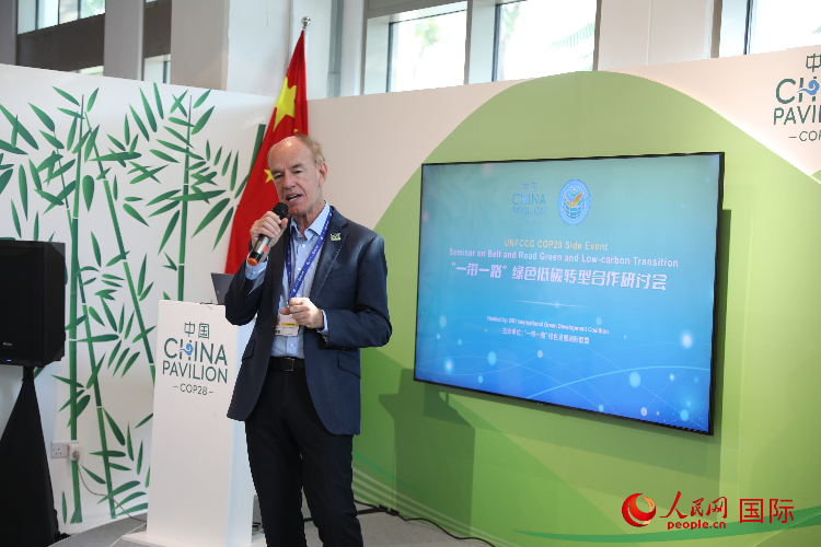 綠色聯(lián)盟聯(lián)合主席、世界自然基金會(huì)國(guó)際特使蘭博蒂尼在“一帶一路”綠色低碳轉(zhuǎn)型合作研討會(huì)上發(fā)言。人民網(wǎng)記者 張志文攝