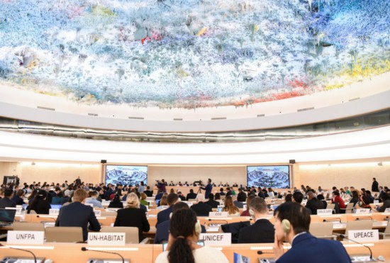 這是1月23日在瑞士日內(nèi)瓦拍攝的聯(lián)合國(guó)人權(quán)理事會(huì)第四輪國(guó)別人權(quán)審議現(xiàn)場(chǎng)。新華社記者連漪攝