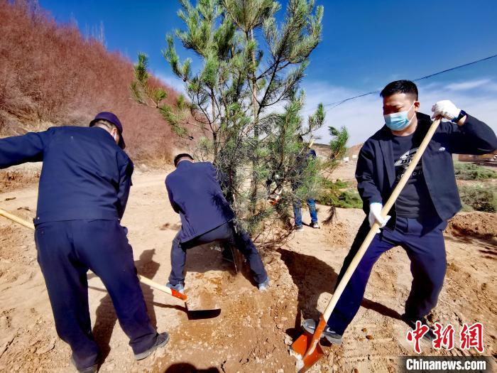 圖為西寧市城東區(qū)義務(wù)植樹活動現(xiàn)場?！?zhí)砀?攝