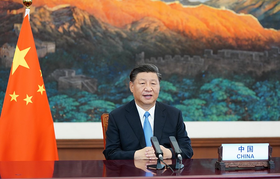 2020年9月22日，國家主席習近平在第七十五屆聯(lián)合國大會一般性辯論上發(fā)表重要講話。新華社記者 鞠鵬 攝