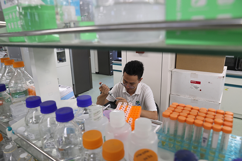 在三亞崖州灣科技城，一名青年科技工作者正在進(jìn)行科研工作。