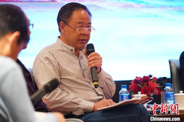 圖為青海省藝術(shù)研究所所長(zhǎng)、文化學(xué)者耿占坤發(fā)表觀點(diǎn)。　蘇丹 攝