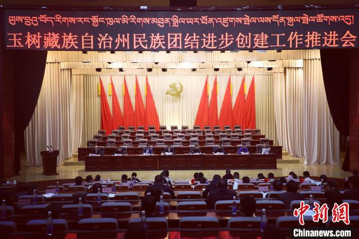 圖為玉樹州民族團結(jié)進步創(chuàng)建工作推進會現(xiàn)場?！『F龍 攝