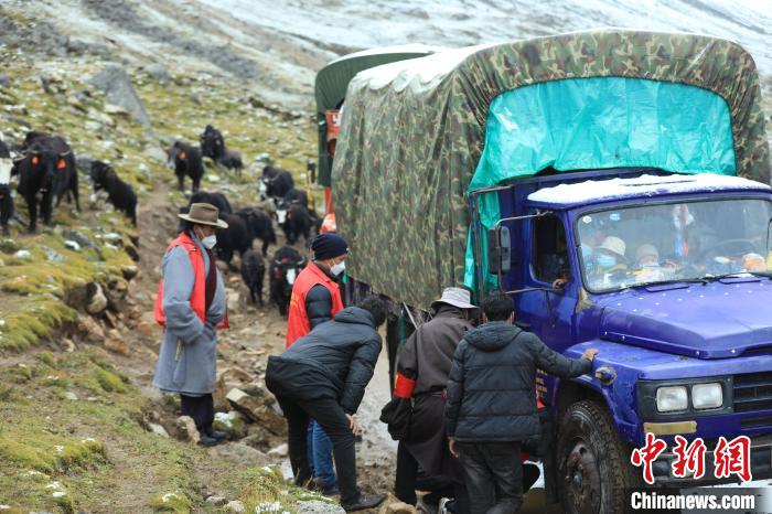 圖為牧民們查看車輛準備出發(fā)?！÷蹇?攝